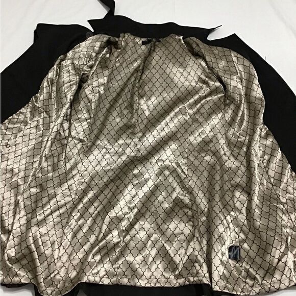 Sandro Studio Black Wrap Coat Double Breast Self Tie Belt Ruffle Hem Large - Picture 6 of 15